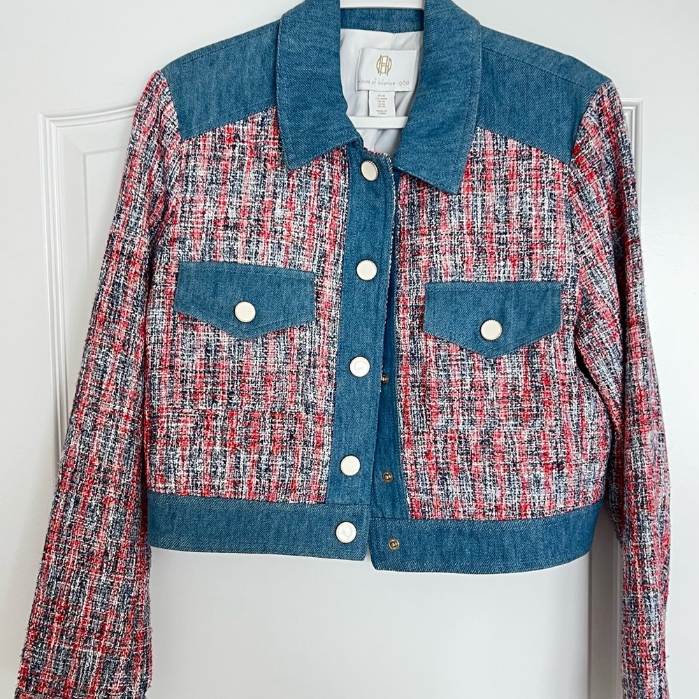 House of Harlow 1960 Blue Denim and Red Tweed Jacket